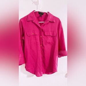 Lauren Ralph Lauren Fuchsia Linen Button-Up Shirt
